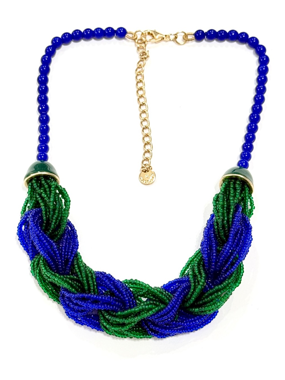 Talbots Blue Green Braided Beaded Statement Necklace NEW